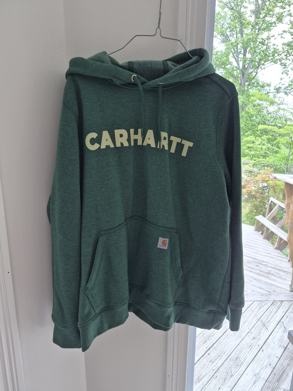 Carhartt Forest Green Pullover Hoodie with Cream Logo